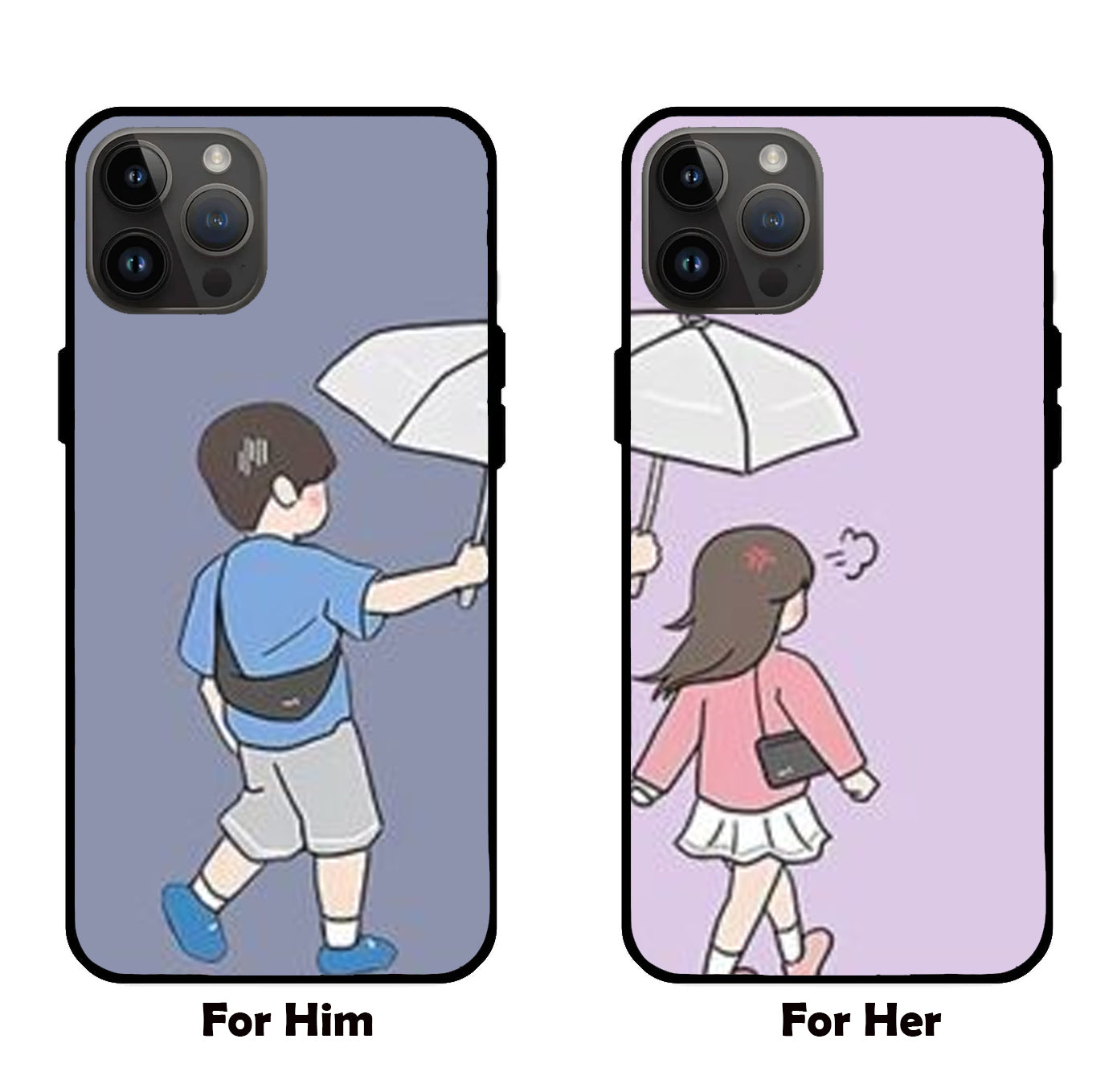 Chivalrous Love: Boy with Umbrella for Girl - Graphic Glass Mobile Cover